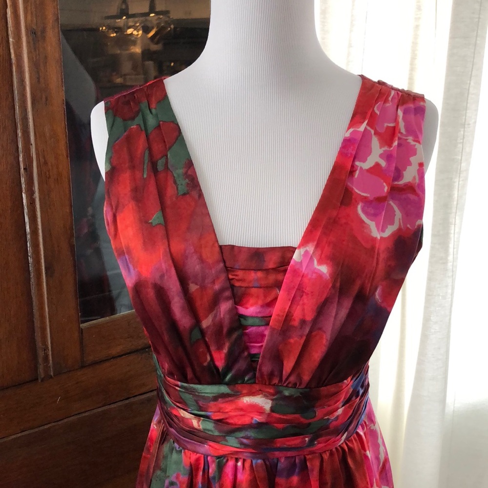 Banana Republic Red Print Silk Dress, Size 4 - Picture 2 of 8